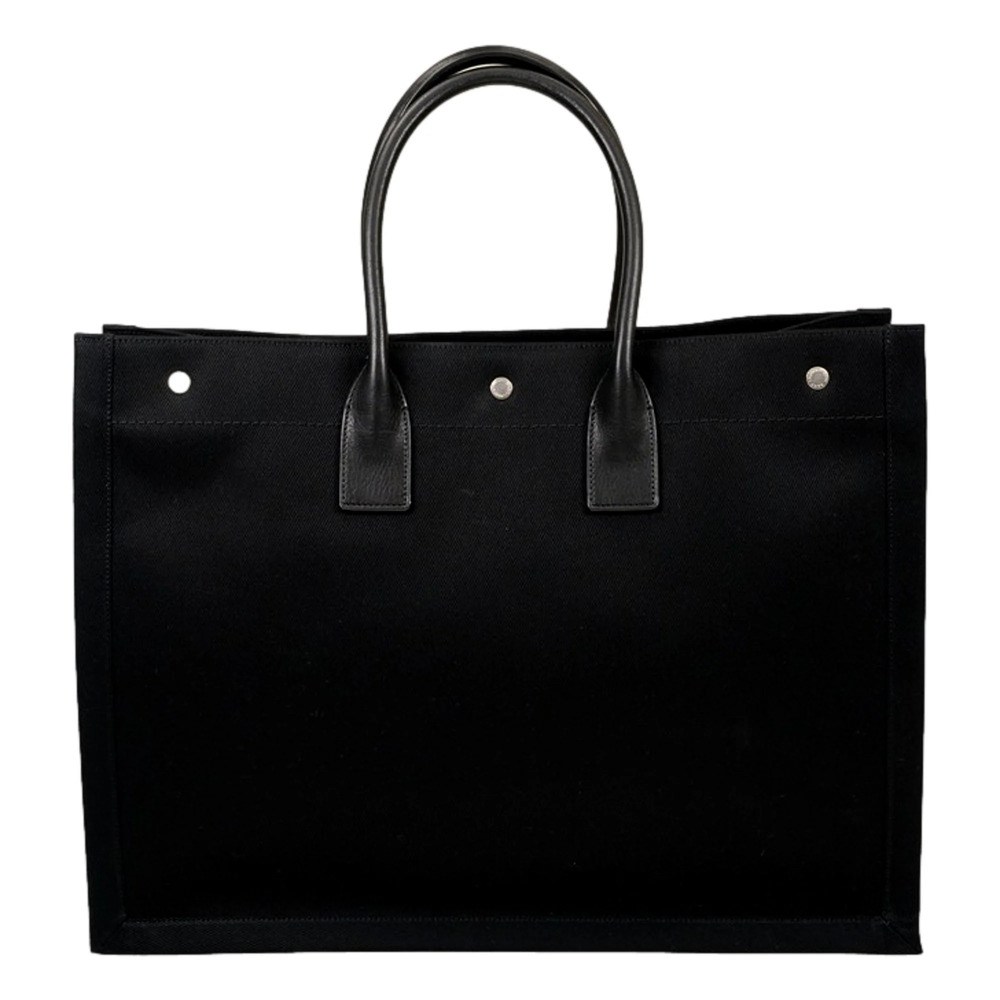 Saint Laurent Rive Gauche Black Canvas Leather Trim Tote